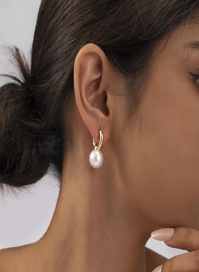 MOODEAR Dainty Freshwater Pearl Earrings - Trendy 14k Gold Plated Bridal Small Hoop Dangle Drop Earring for Women Wedding Jewelry - Image 3